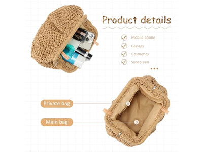 Gran Clutch de Paja Bolsa de Cereza Playa de Niña Tote con Asa Hawái Hueco Damas Letra