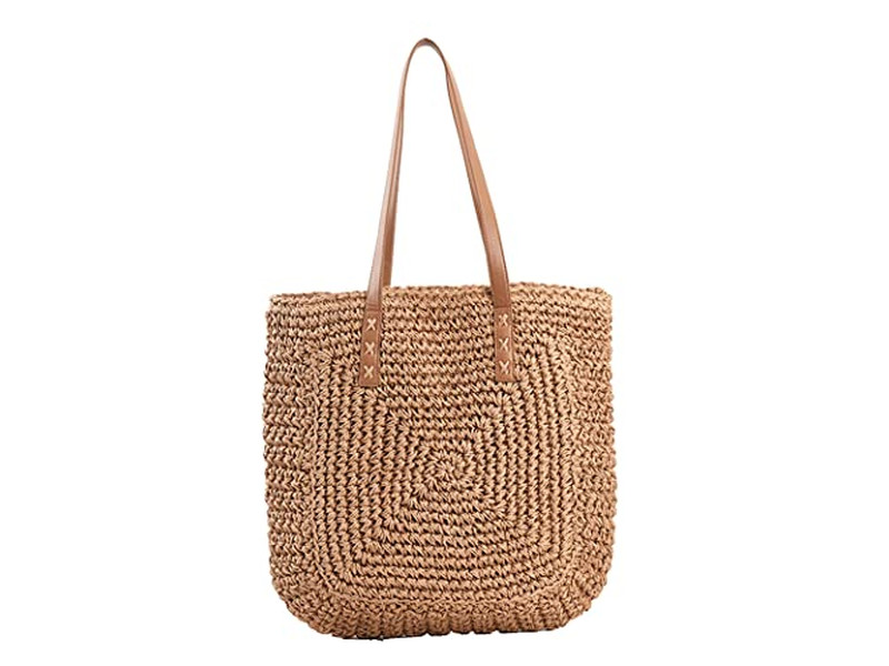 Bolso de Cesta de Paja Negra con Estampado Personalizado Estilo Francés Playa Ecológico Cinta