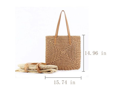 Bolso de Cesta de Paja Negra con Estampado Personalizado Estilo Francés Playa Ecológico Cinta