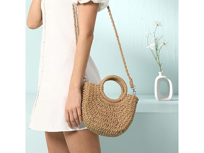 Bolso de Paja Colorido Cesta de Playa Trenzado Tote Hecho a Mano Malasia Bolsos Mexicanos