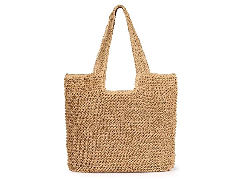 Bolsa de Paja de Algodón Canasta Flor con Cuentas Bolsas Básicas Lona Bohemio Monedero Barril