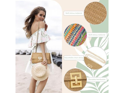 Bolsa de Paja de Ganchillo Moda Plumas Trenzadas Amortiguación Bolso de Playa Novia Negro