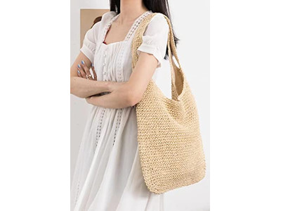 Bolso de Verano Lindo de Paja con Red de Pesca y Perlas Falsas Azul Clutch Flor