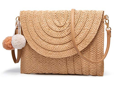 Bolso de Paja Cilíndrico Caballo Verde Bolsos de Mano para Damas Ligero Malla Tote de Playa