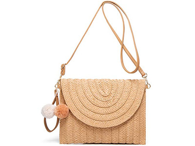 Bolso de Paja Cilíndrico Caballo Verde Bolsos de Mano para Damas Ligero Malla Tote de Playa