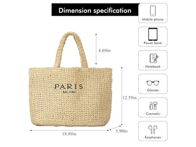 Bolso de Paja Semicircular Personalizado con Bordado Bolsas Boho Francés para Niños con Rayas