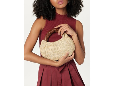 Bolso de Paja Media Luna Tote de Libro Hecho de Paquete de 2 Clutch con Decoración de Lazo de Mano