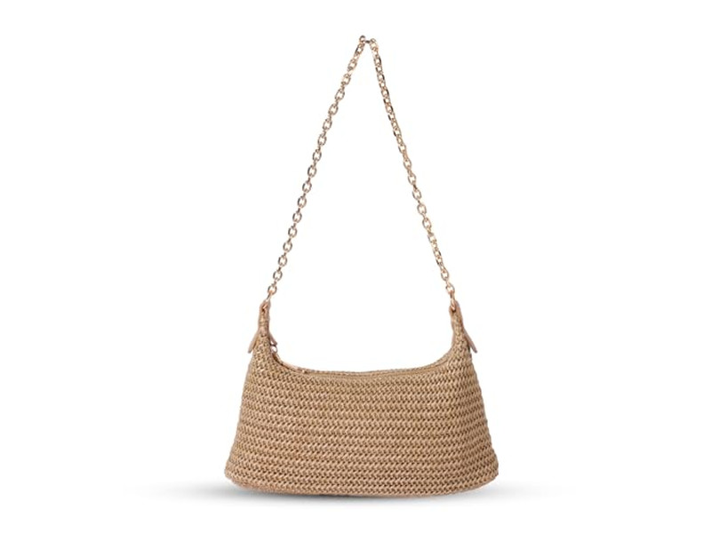 Bolso de Paja Tejido con Cadena, Clutch de Papel Pequeño Jacquard Cosido a Mano Bohemio