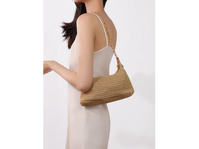 Bolso de Paja Tejido con Cadena, Clutch de Papel Pequeño Jacquard Cosido a Mano Bohemio
