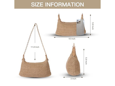 Bolso de Paja Tejido con Cadena, Clutch de Papel Pequeño Jacquard Cosido a Mano Bohemio