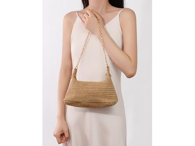 Bolso de Paja Tejido con Cadena, Clutch de Papel Pequeño Jacquard Cosido a Mano Bohemio