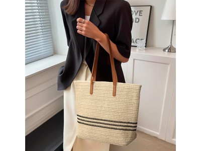 Bolso de Paja de Dama Conjunto de Sombrero y Bolsa Kit para Niña Jabón Maquillaje Playa Mimbre