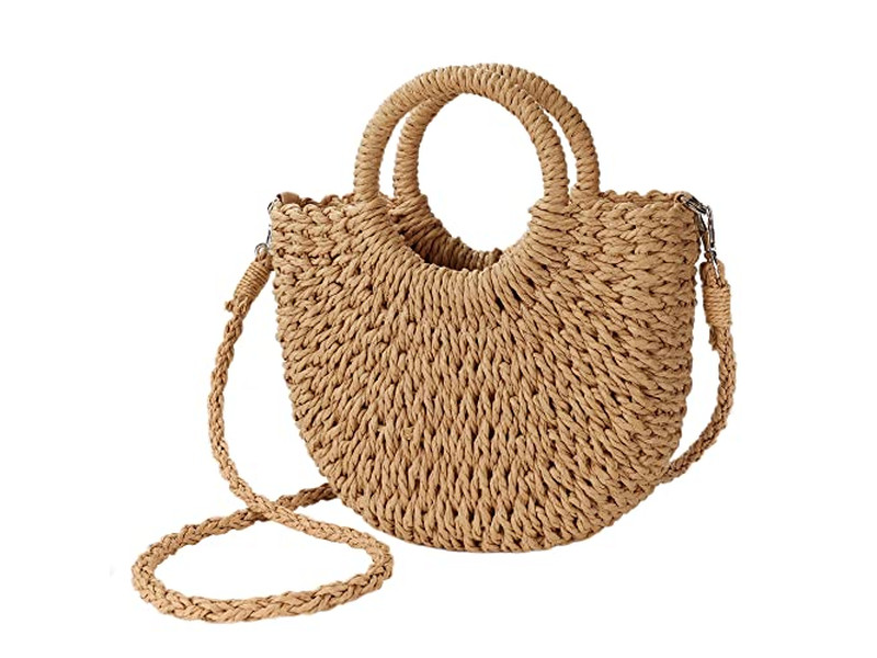 Bolsa de Paja Nicho Bolsas de Palma Papel Perla Teléfono Sencillo Ratán Forma Redonda Concha Pequeña