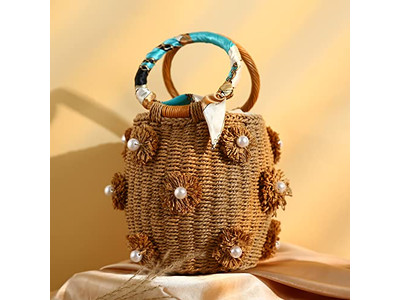 Bolsas de Paja Impresas Bolsa Reciclada Hierba Marina Compras Camboya Sombreros Set Material