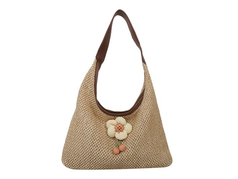Bolsos de Paja de Rafia Bolso de Verano con Cremallera Tote de Playa Suave
