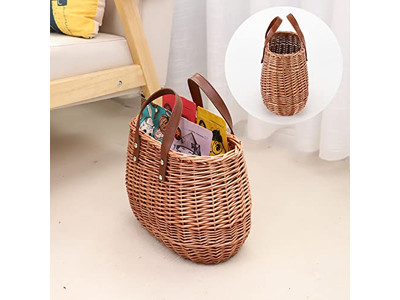 Bolso de Paja Tejido Retro Bolsas de Maíz Redondas Cruzadas Pequeñas Playa y Cuero
