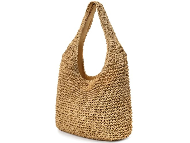 Bolso de Paja de Hombro Mochila y Perlas Playa