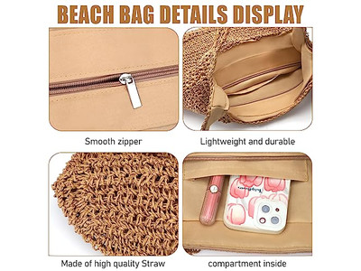 Bolso de Paja de Hombro Mochila y Perlas Playa