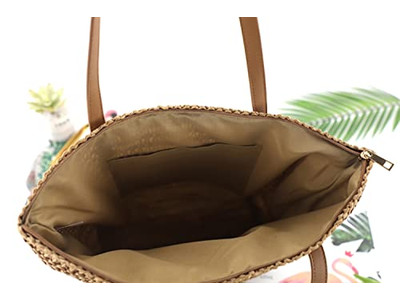 Bolsa de Paja Simple de Moda Pajitas de Trigo Bolso Tote para Niñas Forrado Flores de Colores