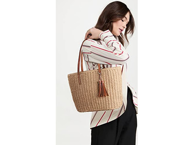 Bolsa de Paja Sonrisa Correa 1 Moq Blanco Marrón Artesanal Verde India Estampado Retro Mujer