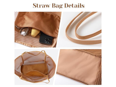 Bolso de Paja 1 Pieza Moq para Niños con Forro de Lona, Flecos, Perlas y Cinta