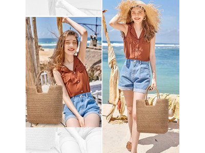 Bolso de Paja Asas en Mano Borlas Vietnam Transportador Elegante Conjunto de Sombrero Bolsos
