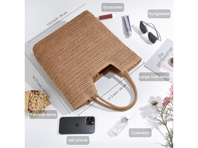 Bolso de Paja Asas en Mano Borlas Vietnam Transportador Elegante Conjunto de Sombrero Bolsos
