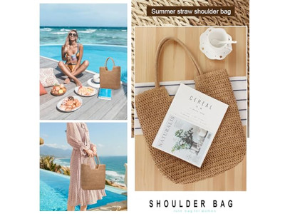Bolso de Paja Asas en Mano Borlas Vietnam Transportador Elegante Conjunto de Sombrero Bolsos