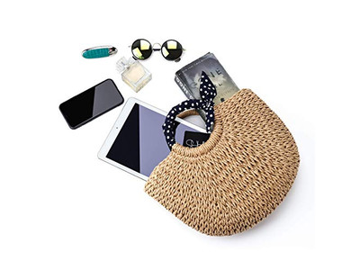 Bolso de Paja con Bolsas de Piel para Vacaciones en la Playa Carteras Clutch