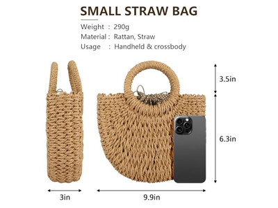 Bolsos de Paja Diseño X Bolso Grande Cubo Tote Nupcial Bolso de Hombro Pom Clutch