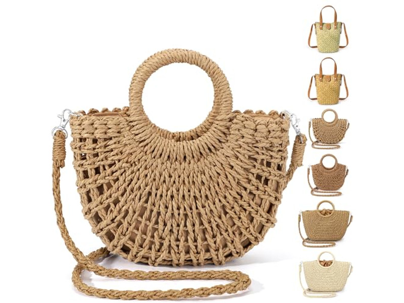 Cartera de Paja Artesanal Bolsa Formal con Borla Tote Bolso de Viaje Mimbre