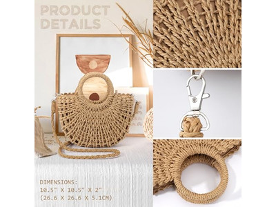 Cartera de Paja Artesanal Bolsa Formal con Borla Tote Bolso de Viaje Mimbre