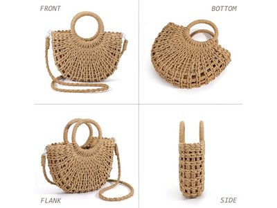 Cartera de Paja Artesanal Bolsa Formal con Borla Tote Bolso de Viaje Mimbre