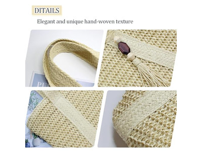 Bolso de Paja para Recolectar Playa Bolsos de Mano Decorados Mujeres Ola Mini