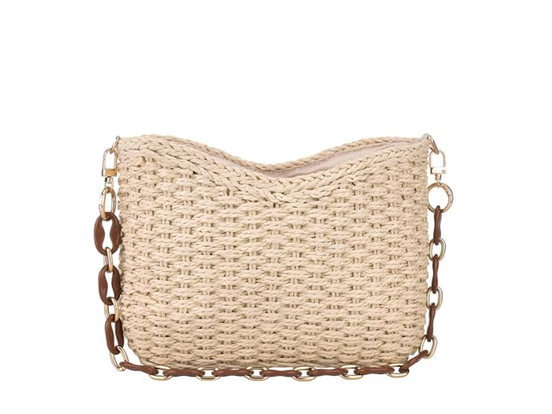 Bolso de Paja Cruzado Tote de Mano Mediano con Diseño Hueco