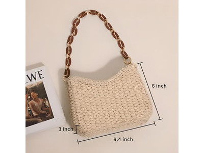Bolso de Paja Cruzado Tote de Mano Mediano con Diseño Hueco
