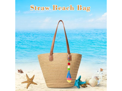 Bolso de Mano de Paja para Mujeres Alfombra Bolsa de Playa Tote Conjunto Tejido de Yute