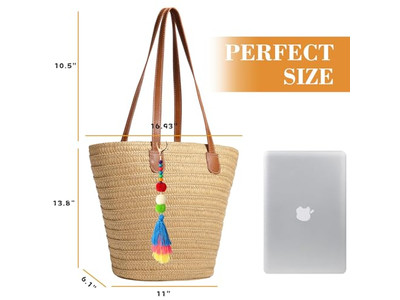 Bolso de Mano de Paja para Mujeres Alfombra Bolsa de Playa Tote Conjunto Tejido de Yute