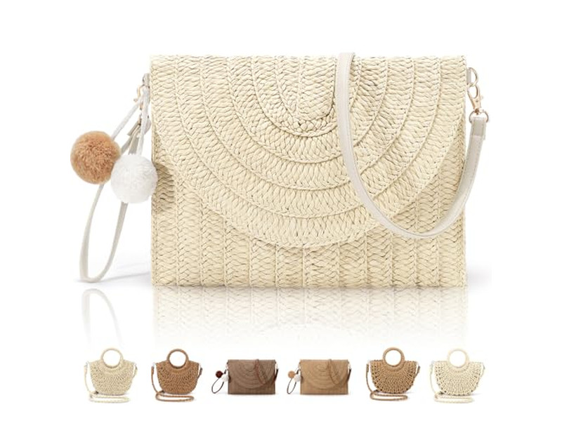 Bolso de Paja Tejido Bolso para Teléfono Bolsos de Verano Tejido a Rayas Moderno