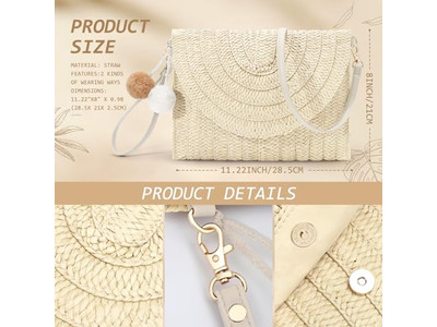 Bolso de Paja Tejido Bolso para Teléfono Bolsos de Verano Tejido a Rayas Moderno