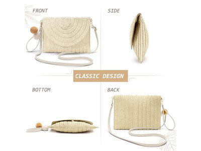 Bolso de Paja Tejido Bolso para Teléfono Bolsos de Verano Tejido a Rayas Moderno