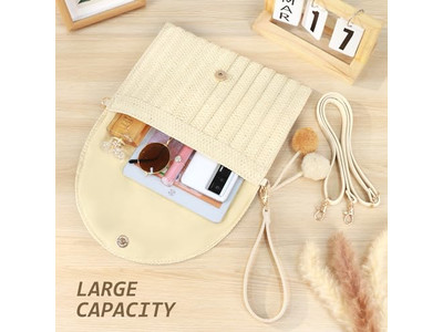 Bolso de Paja Tejido Bolso para Teléfono Bolsos de Verano Tejido a Rayas Moderno