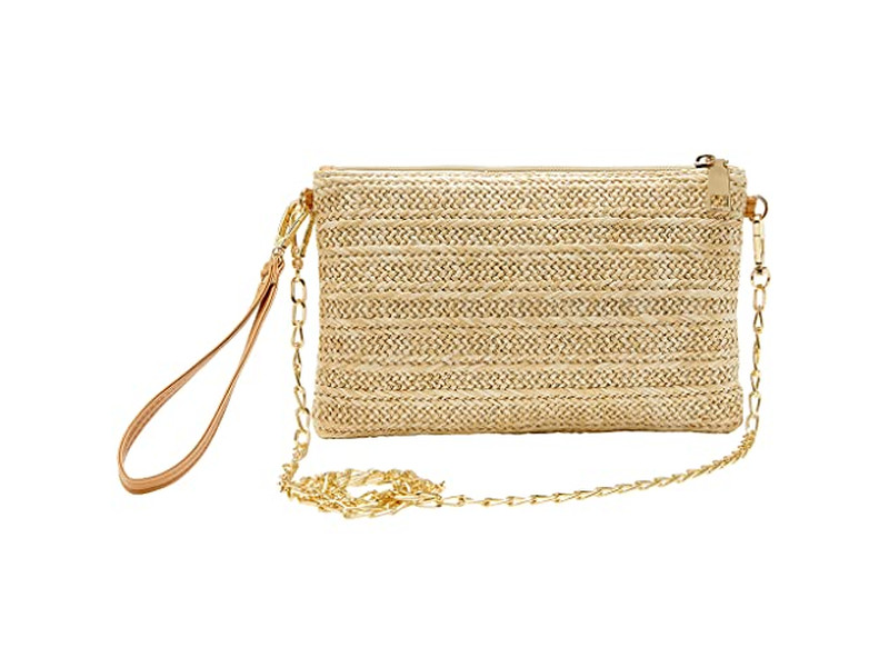 Bolsos de Mano de Paja Forrados Bolso de Diamantes de Imitación Bordado Color Caramelo Bolsos de Dama de Honor