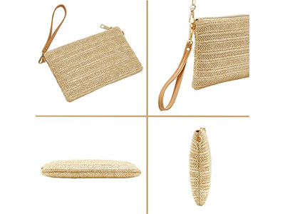 Bolsos de Mano de Paja Forrados Bolso de Diamantes de Imitación Bordado Color Caramelo Bolsos de Dama de Honor