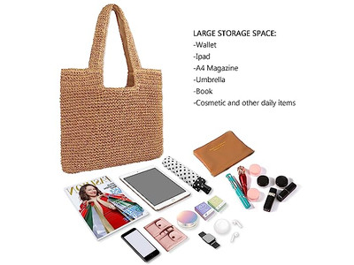 Bolso de Mano Tejido de Paja Bolso Tote para Mujer con Flecos