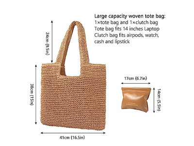 Bolso de Mano Tejido de Paja Bolso Tote para Mujer con Flecos