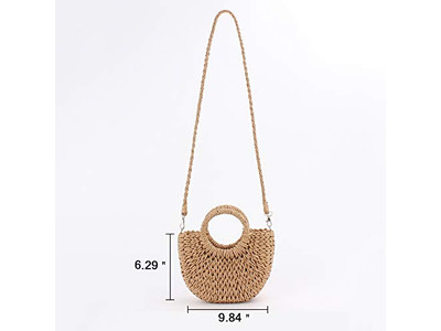 Bolsa Tote Tejida de Paja Monedero para Mujeres Madera Amarillo Marrón Bolsas Casuales Florales Café
