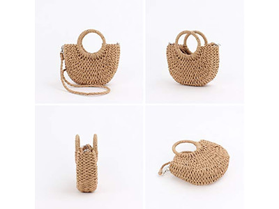 Bolsa Tote Tejida de Paja Monedero para Mujeres Madera Amarillo Marrón Bolsas Casuales Florales Café