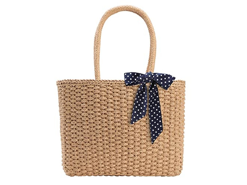 Nuevo Bolso de Paja de Verano Canasta Bolso de Mano Bambú Bolsas Semicirculares para Mujer Texto de Playa