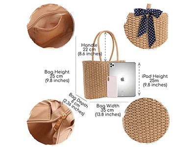 Nuevo Bolso de Paja de Verano Canasta Bolso de Mano Bambú Bolsas Semicirculares para Mujer Texto de Playa